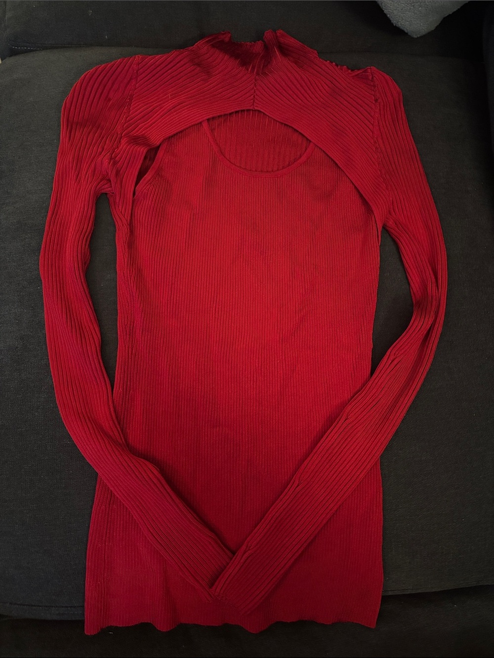 White House Black Market Red Ribbed Long-Sleeve Mock Neck Top